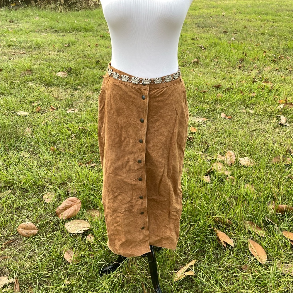 VINTAGE GENUINE SUEDE LEATHER TAN WESTERN SKIRT SIZE 6/28”